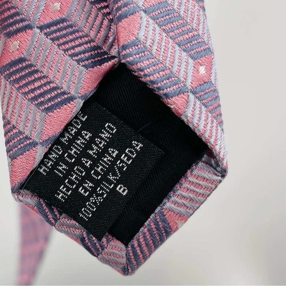 David Taylor Pink Grey White Geometric Office Business Corp Handmade Silk Tie